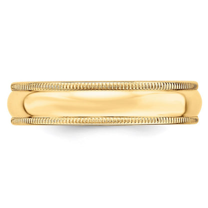 14K Yellow Gold Yellow Gold 5mm Milgrain Half Round Wedding Band Size 6