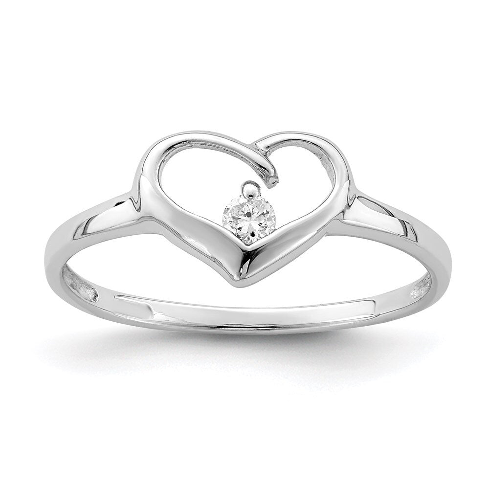 Sterling Silver Rhodium Plated Cubic Zirconia Heart Ring Size 6