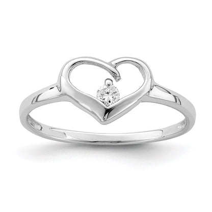 Sterling Silver Rhodium Plated Cubic Zirconia Heart Ring Size 6