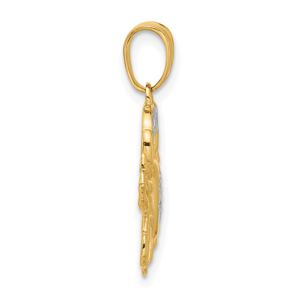 14k Yellow Gold with White Rhodium Polished and Diamond Cut Crab Pendant