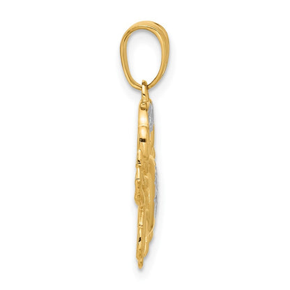 14k Yellow Gold with White Rhodium Polished and Diamond Cut Crab Pendant