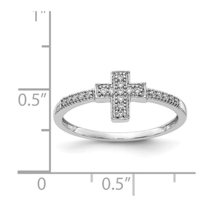 14k White Gold Polished Diamond Cross Ring Size 7