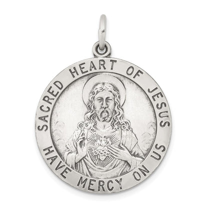Sterling Silver Antiqued Sacred Heart of Jesus Medal Pendant