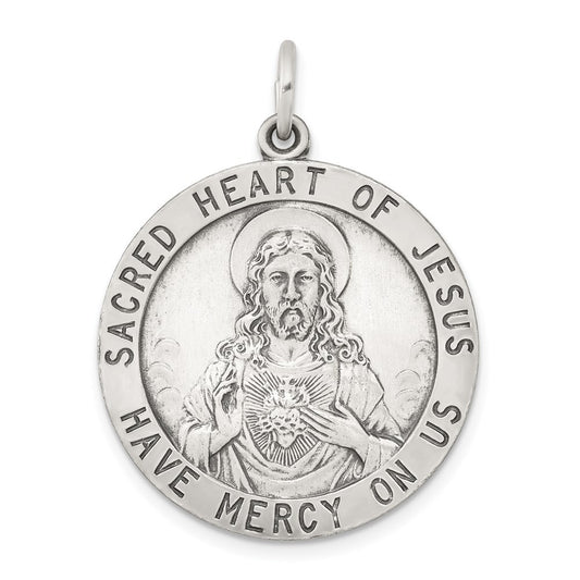 Sterling Silver Antiqued Sacred Heart of Jesus Medal Pendant