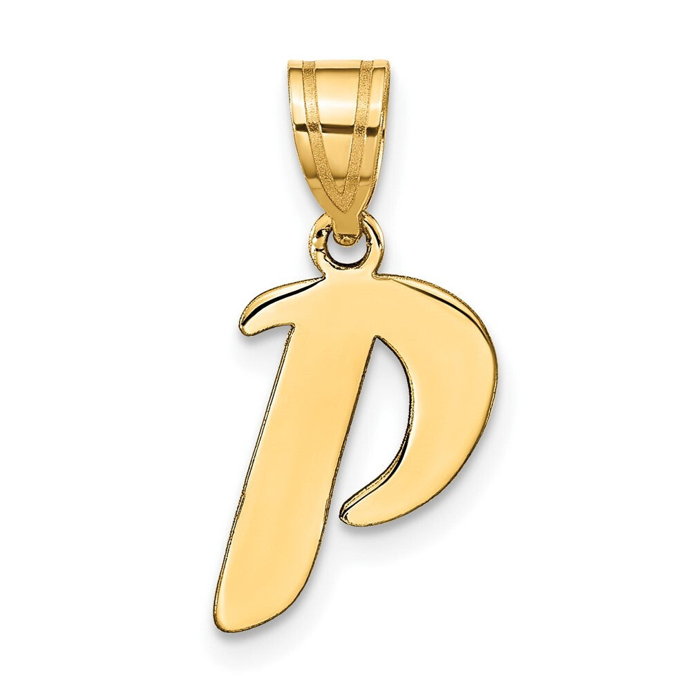 14k Yellow Gold Polished Script Letter P Initial Pendant for Women