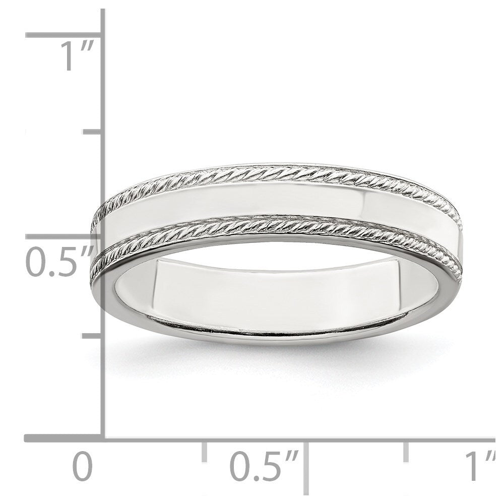 Sterling Silver 4mm Flat with Rope Edge Size 12 Band