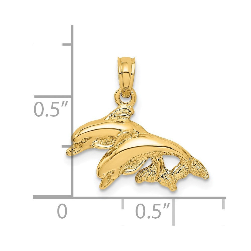 14k Yellow Gold 2-D Polished Double Dolphins Jumping Left Charm