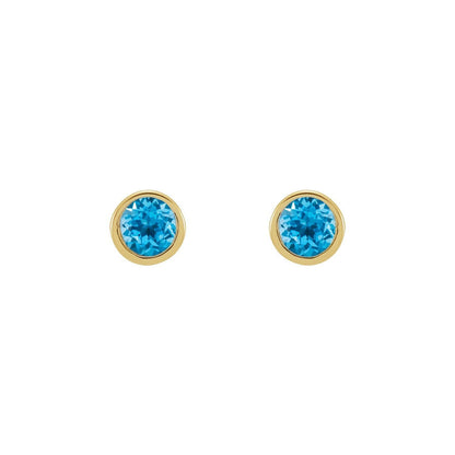 14k Yellow Gold 2.5 mm Round Swiss Blue Topaz Micro Bezel-Set Stud Earrings