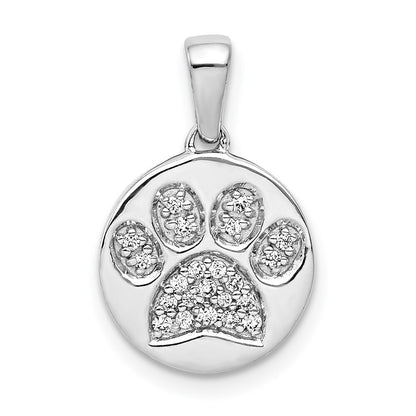 14k White Gold Diamond Paw Print in Circle Pendant for Women
