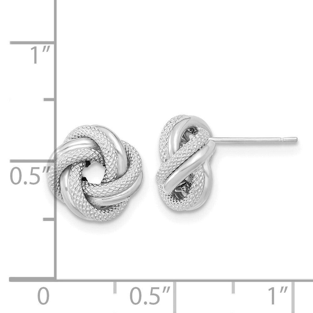 14k White Gold Polished Textured Double Love Knot Stud Earrings Gift for Women