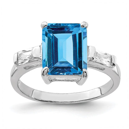 Sterling Silver Rhodium Blue Topaz Ring Size 6