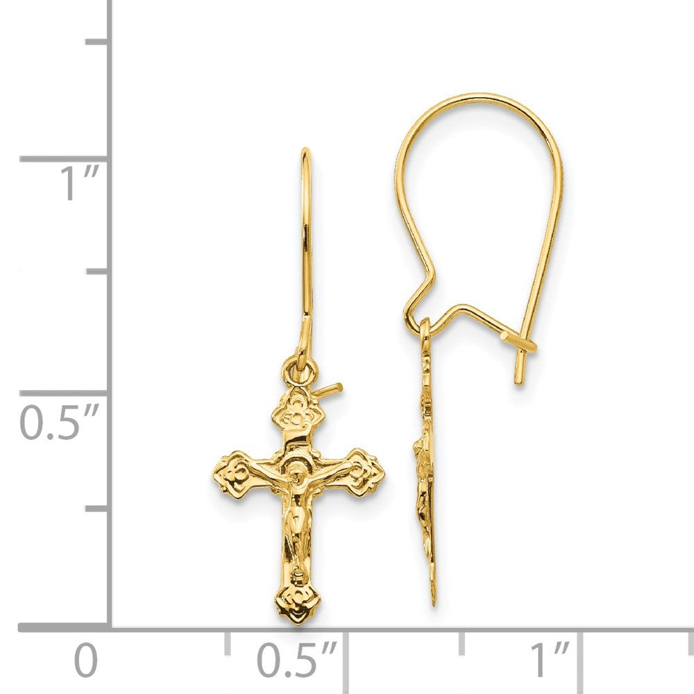 14k Yellow Gold Polished Crucifix Earrings