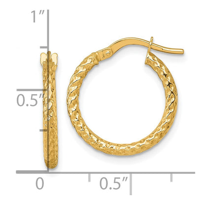 14k Yellow Gold Polished Diamond-cut Hoop Earrings Gift for Women