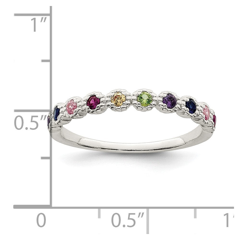 Sterling Silver Polished Rainbow CZ Ring Size 6