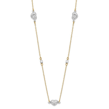 14K Two Tone Polished Diamond-Cut Hearts Necklace