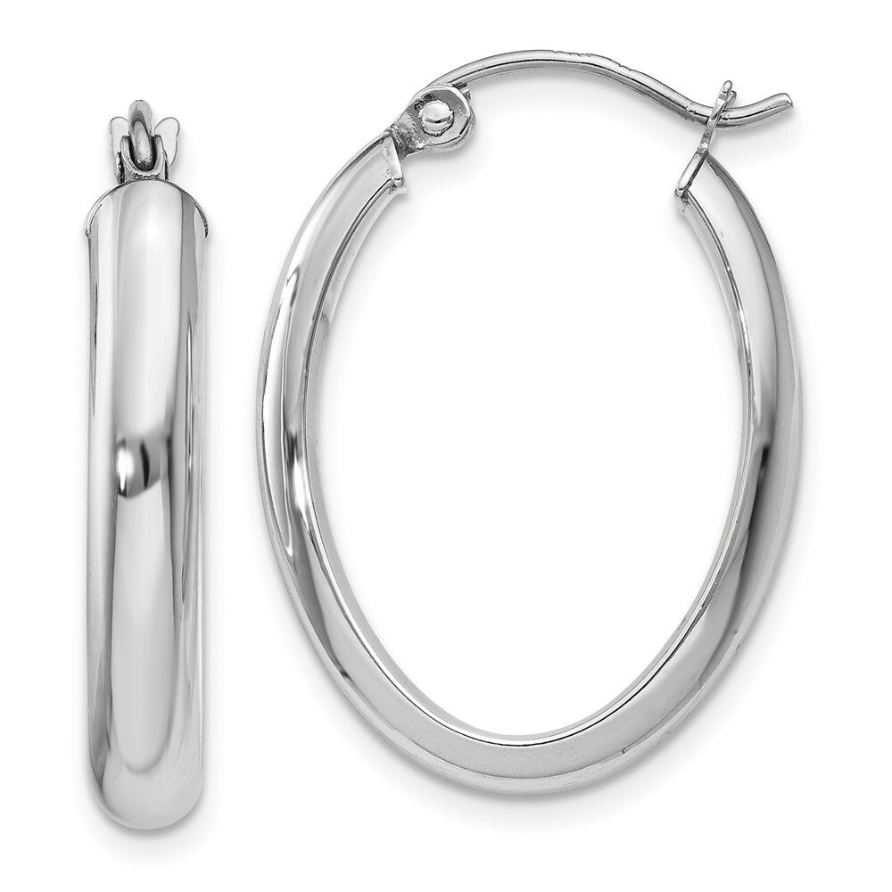14k White Gold Polished 3.75mm Oval Tube Hoop Earrings Gift for Women