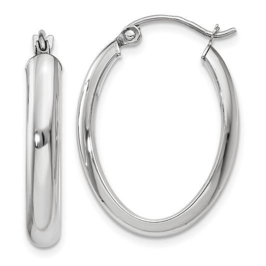 14k White Gold Polished 3.75mm Oval Tube Hoop Earrings Gift for Women