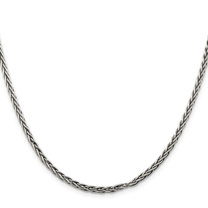 Sterling Silver Antiqued 3.25mm Solid Square Spiga Chain Necklace