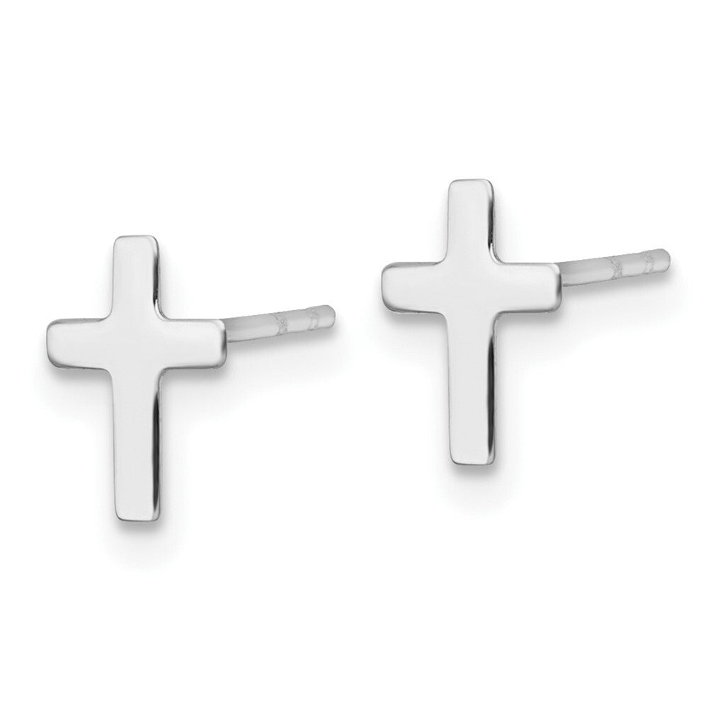 14k White Polished Latin Cross Stud Earrings Gift for Women