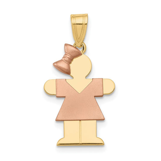 14k Two-tone Gold Small Girl  Bow on Left Engravable Charm Pendant