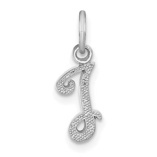 14k White Gold Casted Script Letter I Initial Charm Pendant for Women