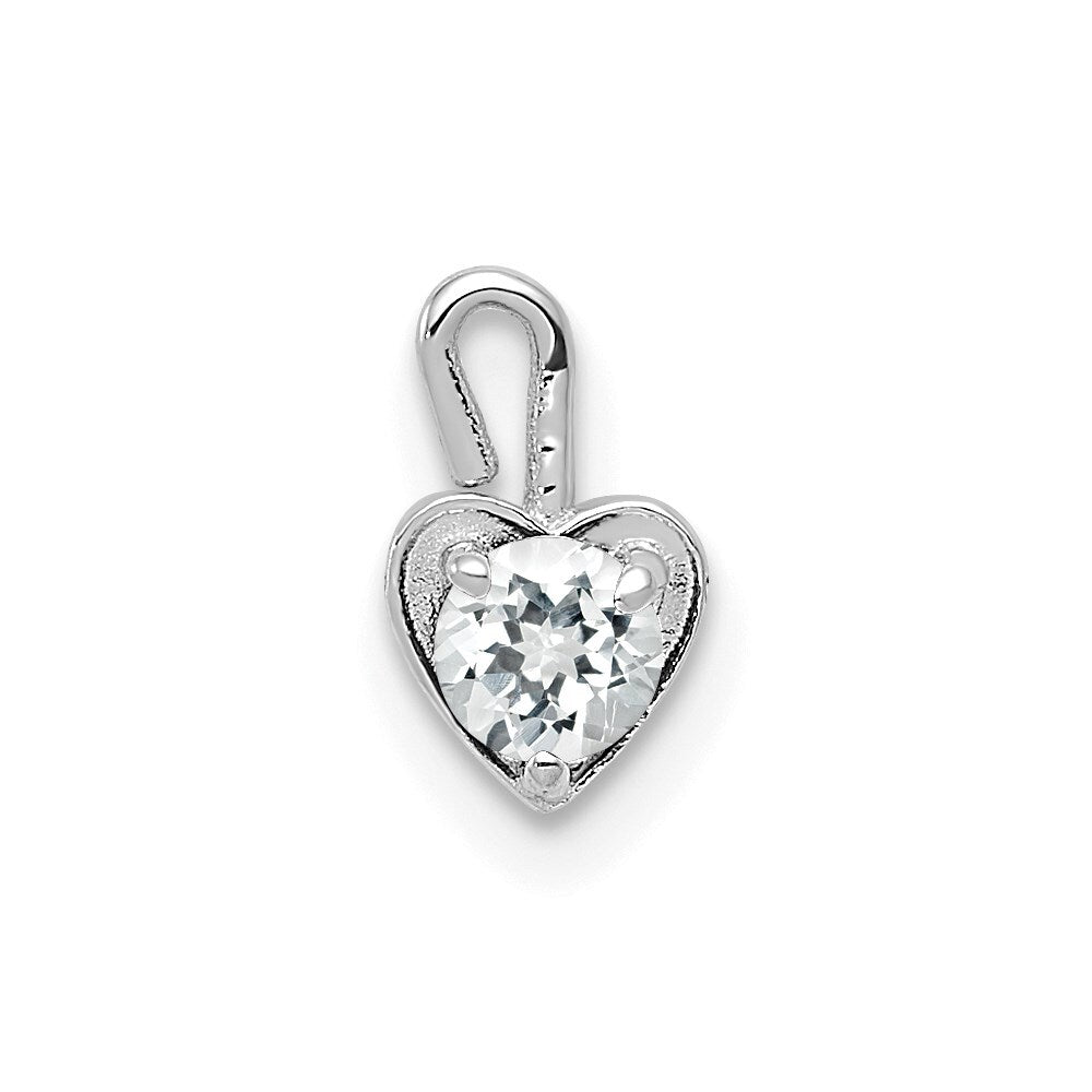 14k White Gold April Synthetic Birthstone Heart Charm Pendant for Women