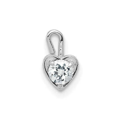 14k White Gold April Synthetic Birthstone Heart Charm Pendant for Women