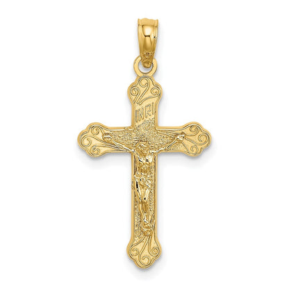 14k Yellow Gold Inri Crucifix W Scroll Tips Charm