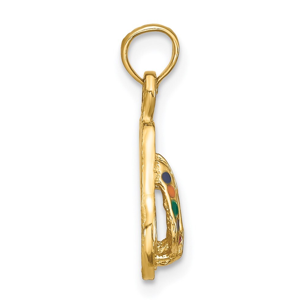 14k Yellow Gold 3D  Multi-Color Enamel Double Flip-Flop Charm Pendant