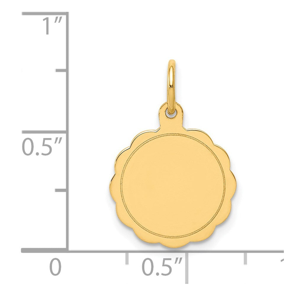 14k Yellow Gold .013 Gauge Engravable Scalloped Disc Charm Pendant for Women