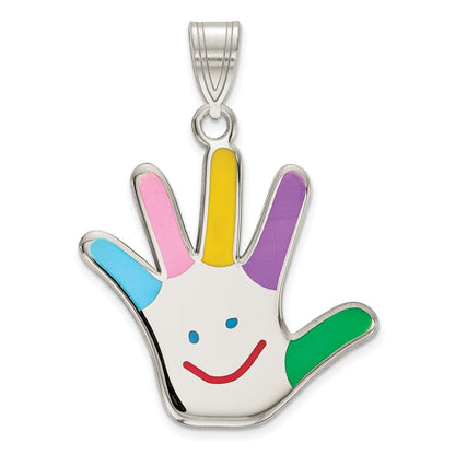 Sterling Silver Rhod-plate Enamel Autism Happy Face Handprint Pendant