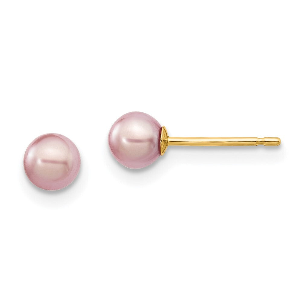 14k Yellow Gold 4-5mm Purple Round Freshwater Cultured Pearl Stud Earrings
