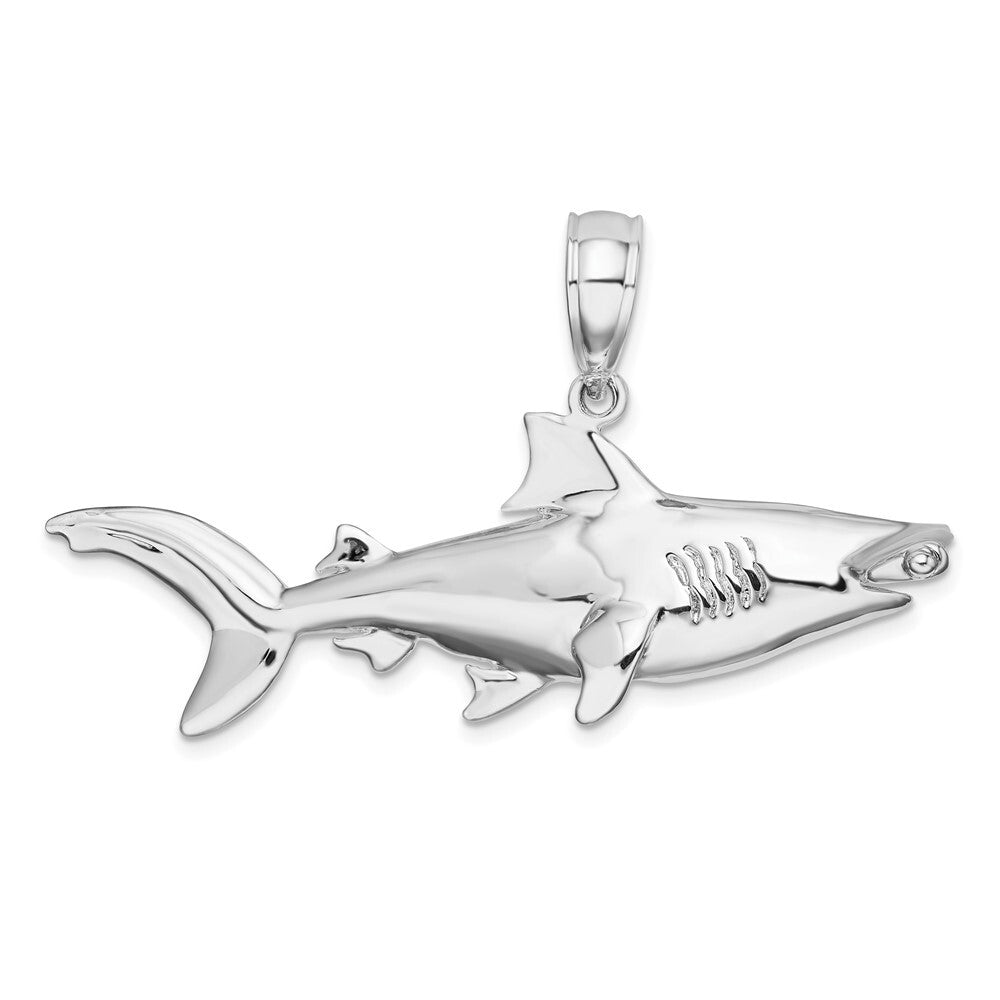 Sterling Silver Rhodium-Plated Polished 3D Hammer Head Shark Pendant