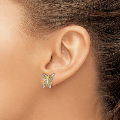 14k Yellow Gold Rhodium Butterfly Stud Earrings Gift for Women