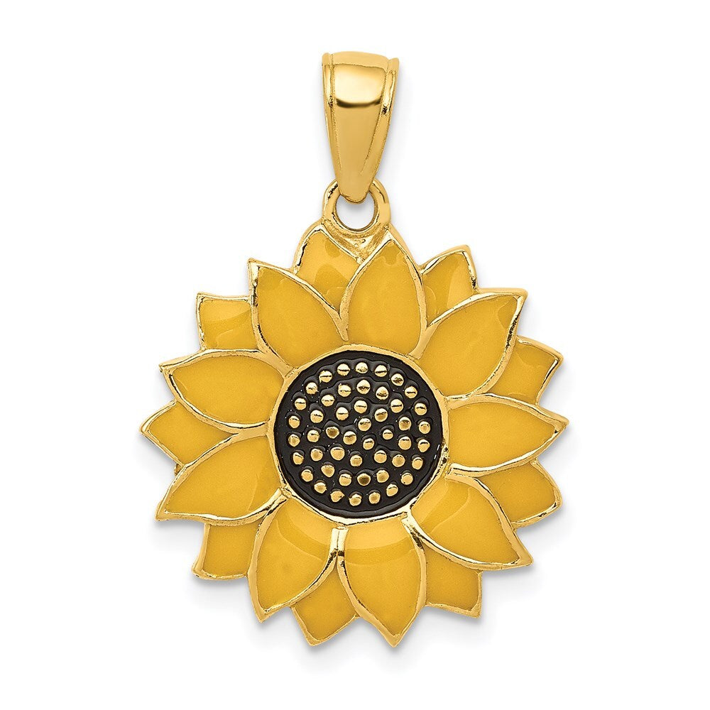 14k Yellow Gold Enameled Yellow Sunflower Pendant for Women