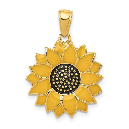 14k Yellow Gold Enameled Yellow Sunflower Pendant for Women