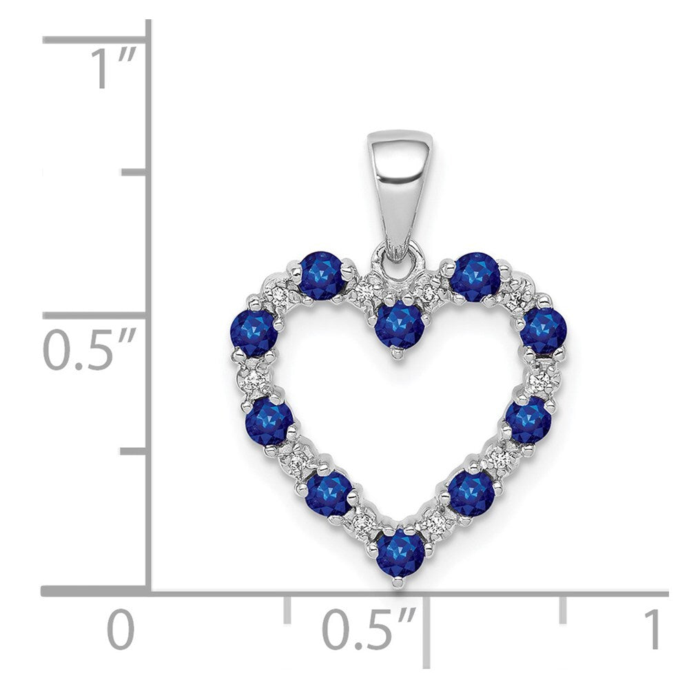 14k White Gold Diamond and Sapphire Heart Pendant for Women