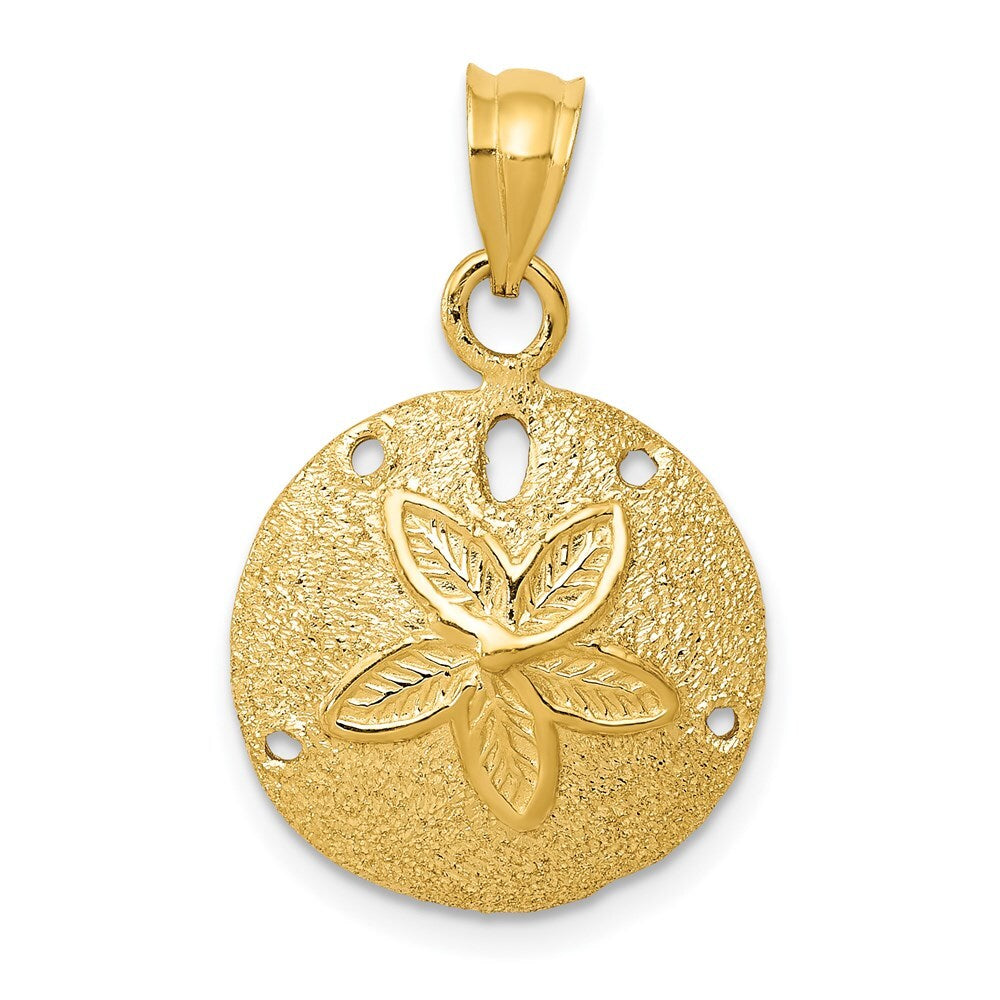 14k Yellow Gold Solid Polished Laser-Cut Sand Dollar Pendant for Women