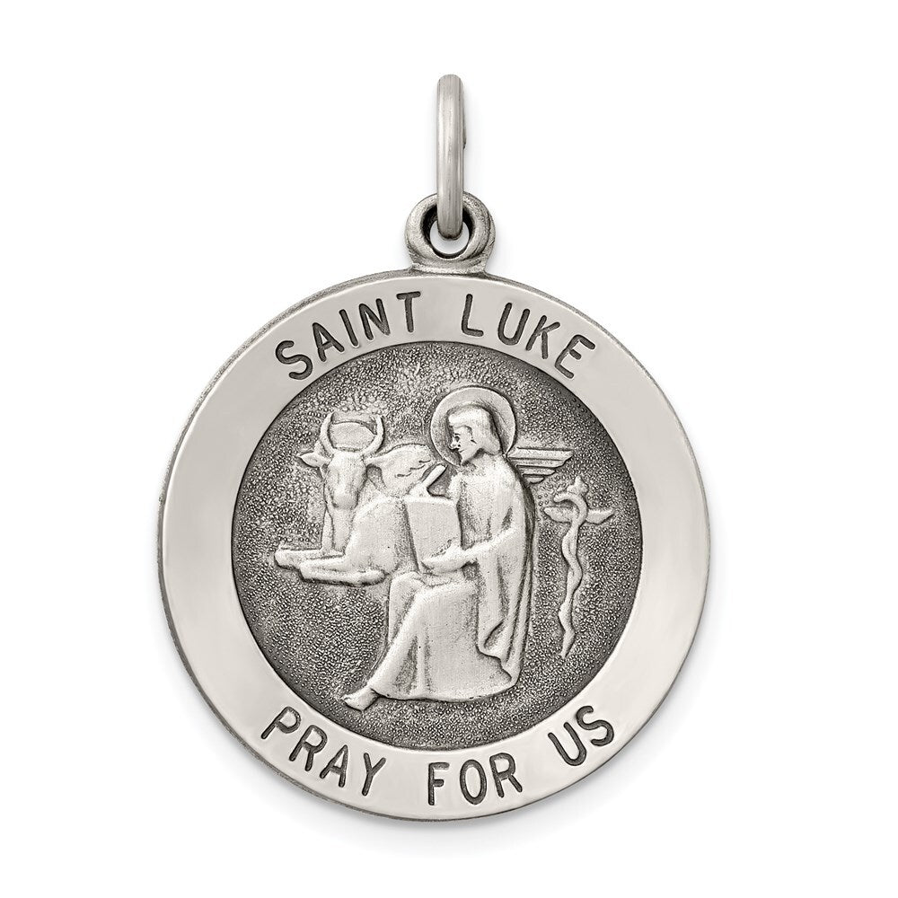 Sterling Silver Antiqued Saint Luke Medal Pendant Holiday Gift for Women