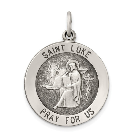 Sterling Silver Antiqued Saint Luke Medal Pendant Holiday Gift for Women