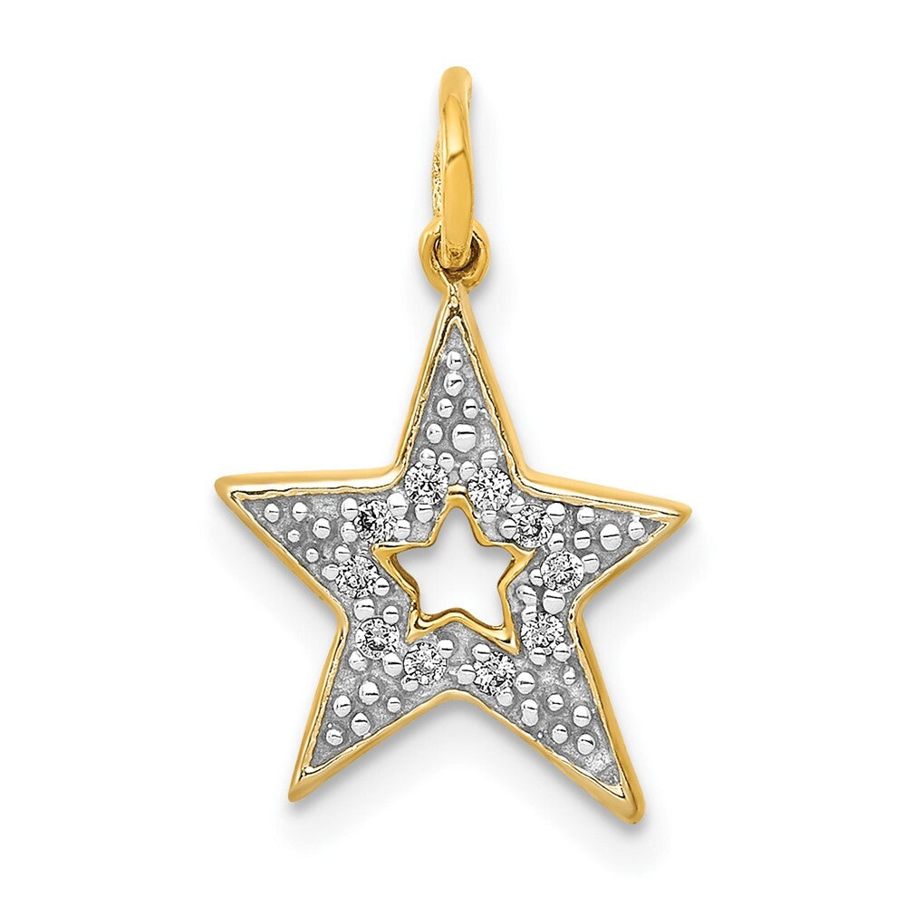 14k Yellow Gold Diamond Star Charm Pendant for Women