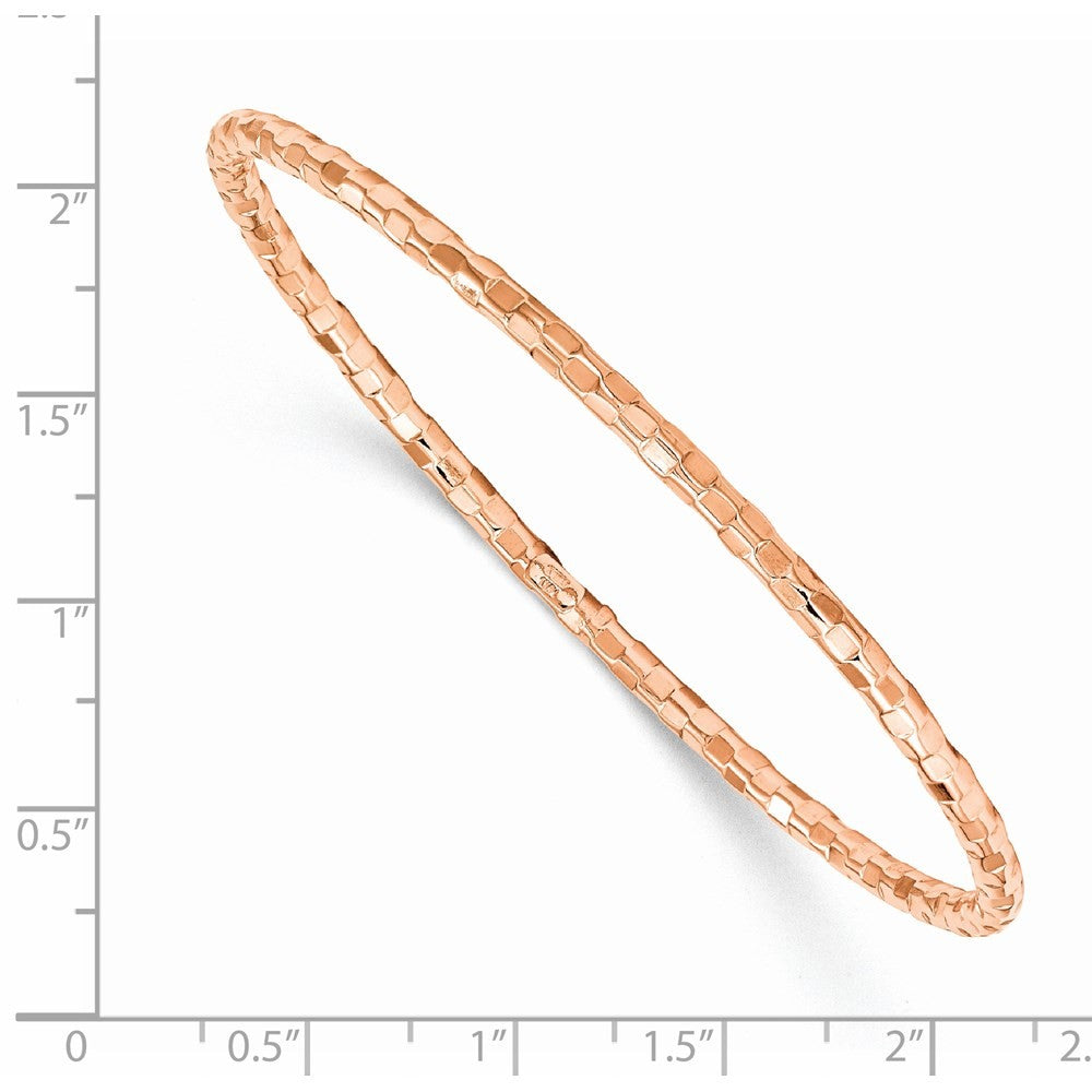 14K Rose Gold Polished Textured 3.00mm Slip-on Round Bangle Bracelet