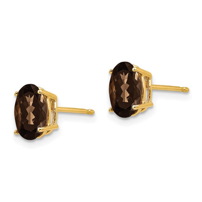 14k Yellow Gold 8x6 Oval Smoky Quartz Earrings