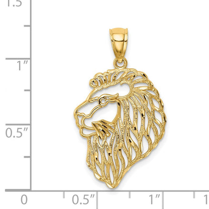 14k Yellow Gold Diamond-Cut Lion Profile Pendant for Women