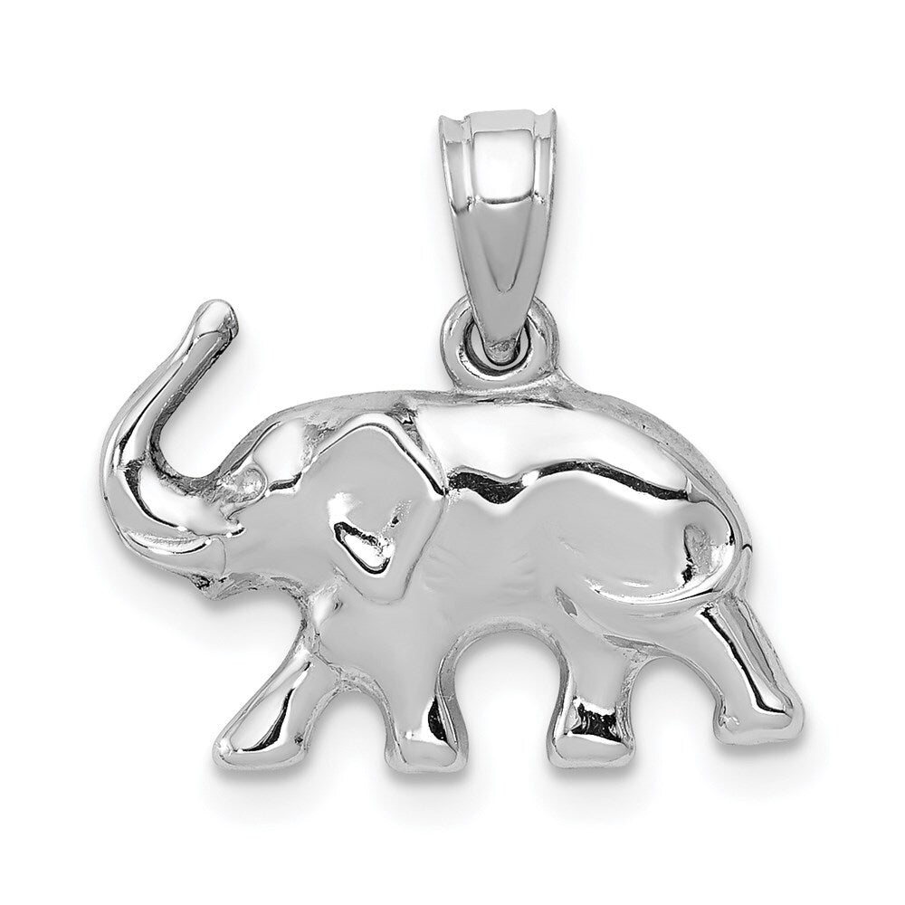 14k White Gold 3D Polished Elephant Pendant for Women