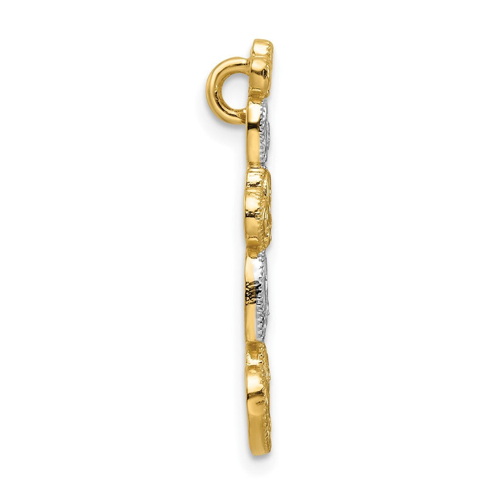 14k Two-tone Gold Polished Filigree Vertical Hearts Chain Slide Pendant