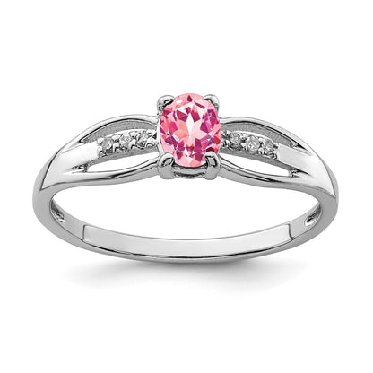 Sterling Silver Rhodium-plated Diamond Pink Tourmaline Ring Size 7