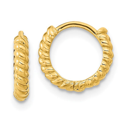 14k Yellow Gold Polished Textured Hoop Earrings Gift for Women