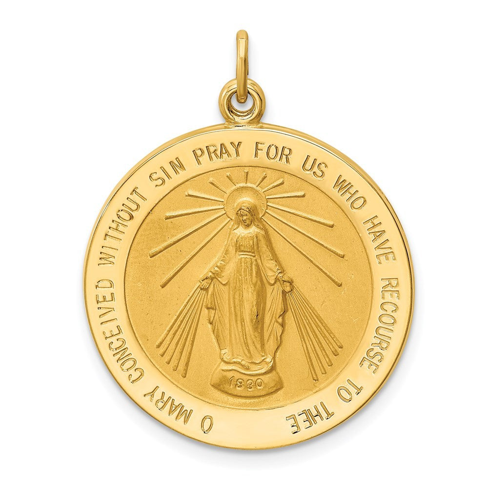 14k Yellow Gold Solid Polished Satin Round Miraculous Medal
