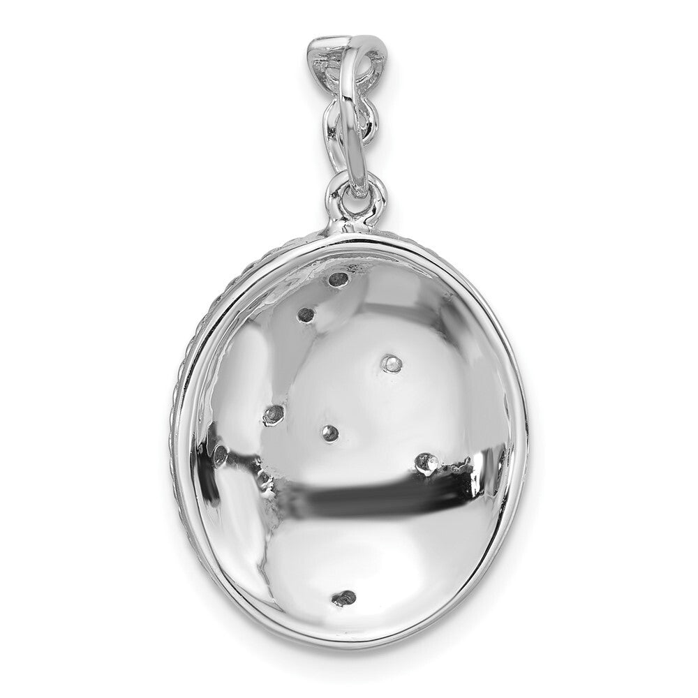 Sterling Silver Polished Swirl Blue Enamel Cubic Zirconia Oval Pendant